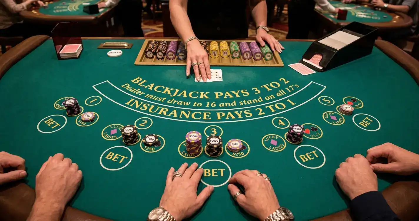 High limit blackjack table with side bet options at offshore casino
