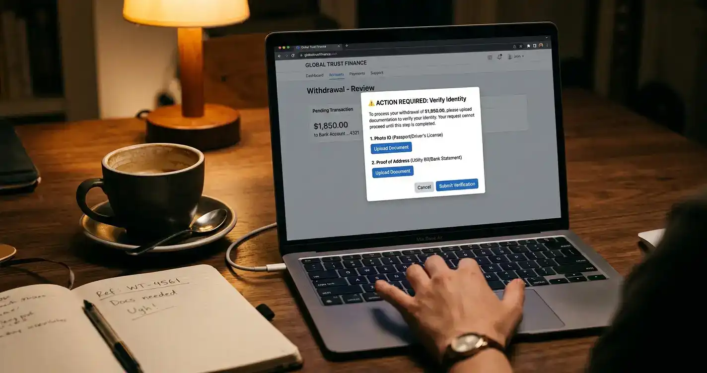 Deferred KYC verification triggered at withdrawal time