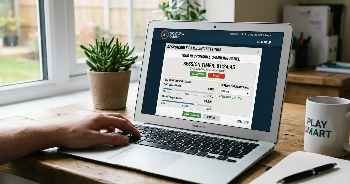 Casino deposit limit and session timer settings interface