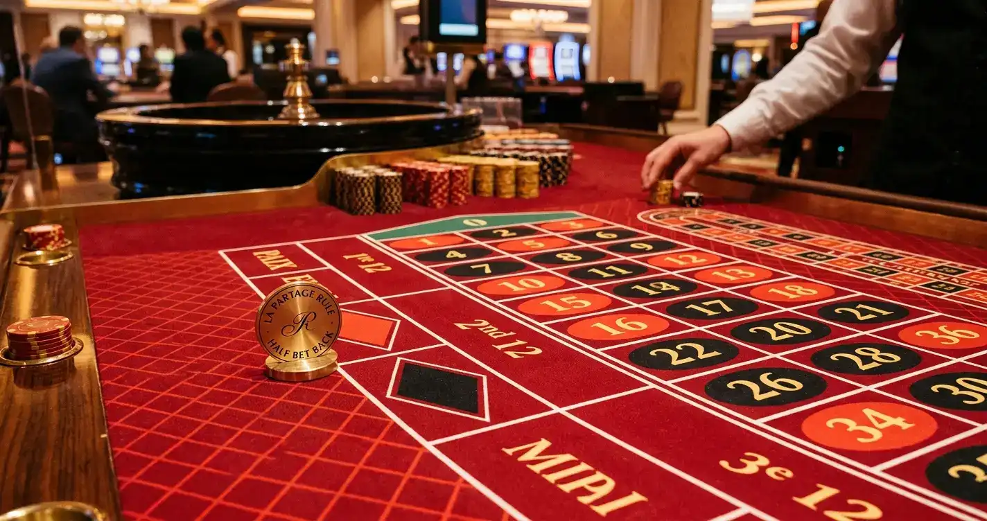 French roulette table layout with La Partage rule indicator