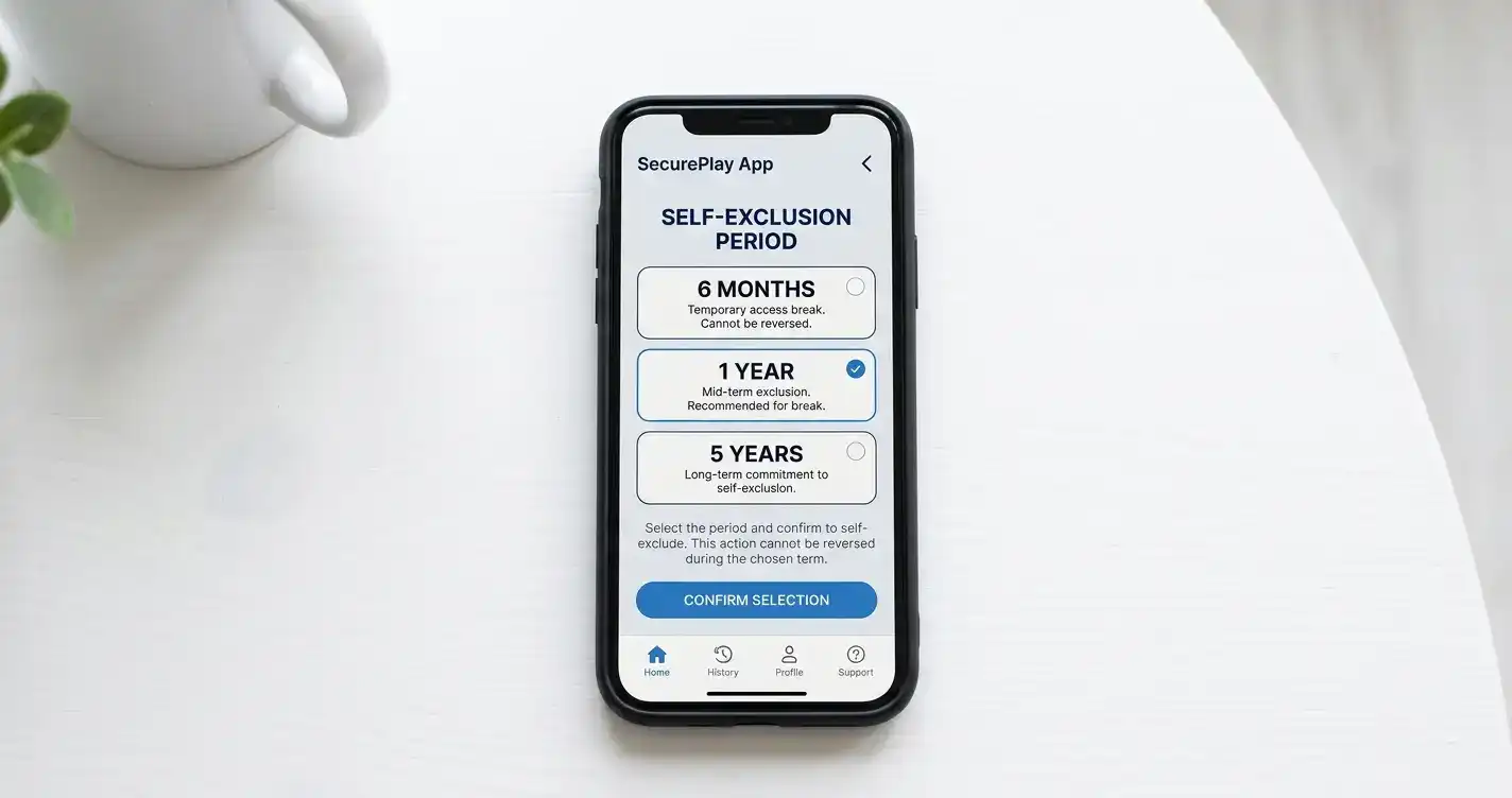 Three GamStop exclusion duration options displayed on screen