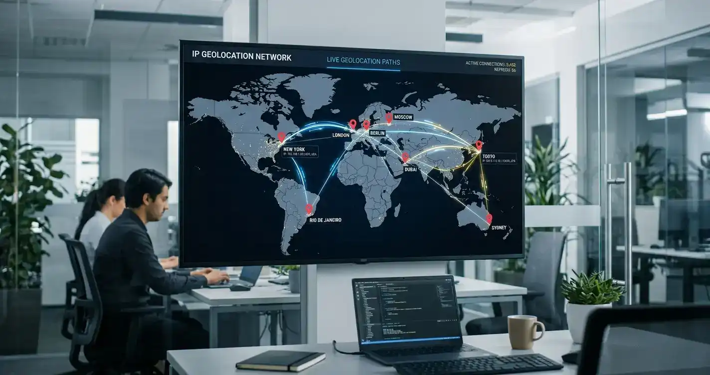IP geolocation tracking system identifying VPN connections