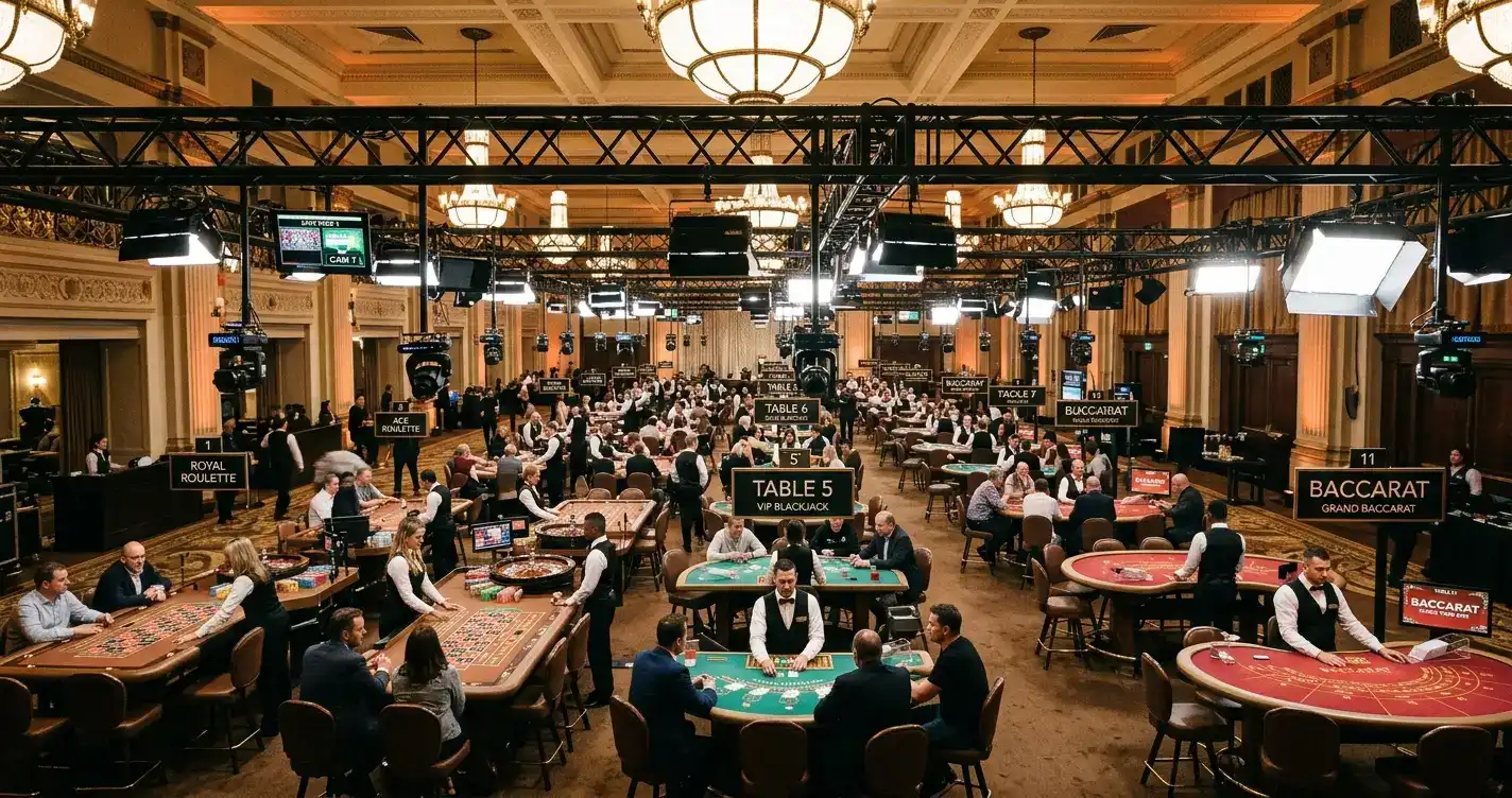 Professional live casino studio setup with multiple camera angles