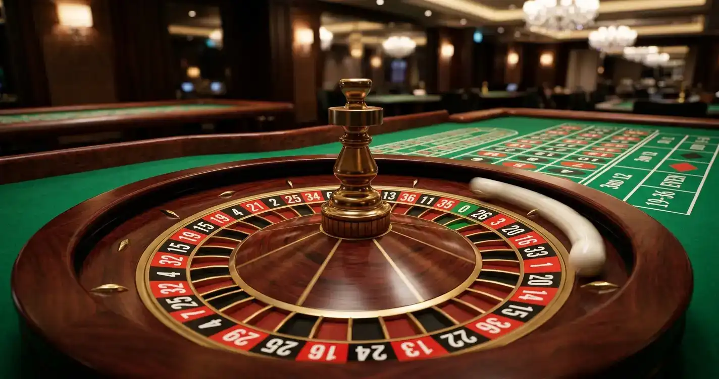 Live dealer roulette wheel spinning in professional casino studio