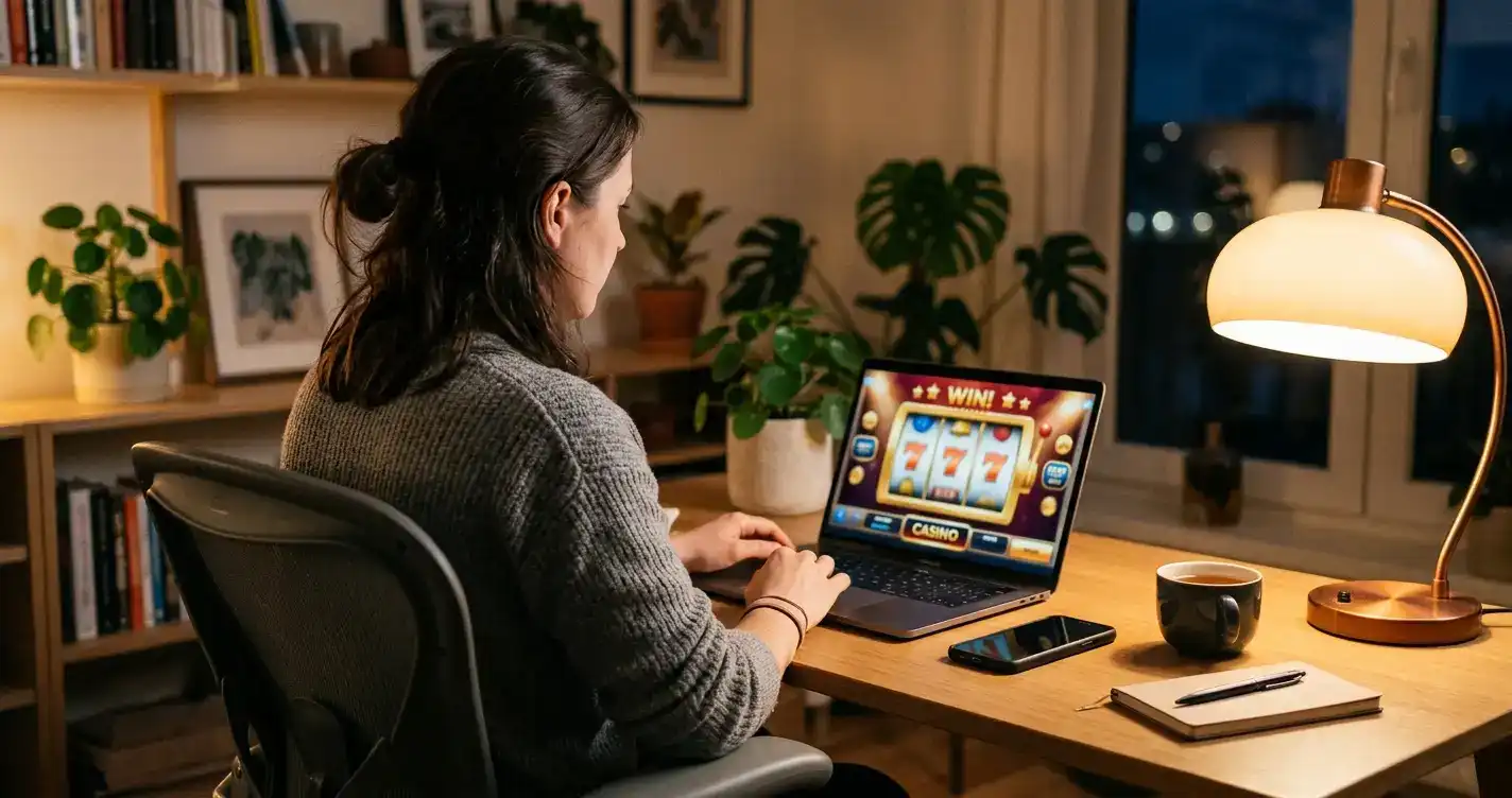 UK player browsing non-GamStop casinos on laptop