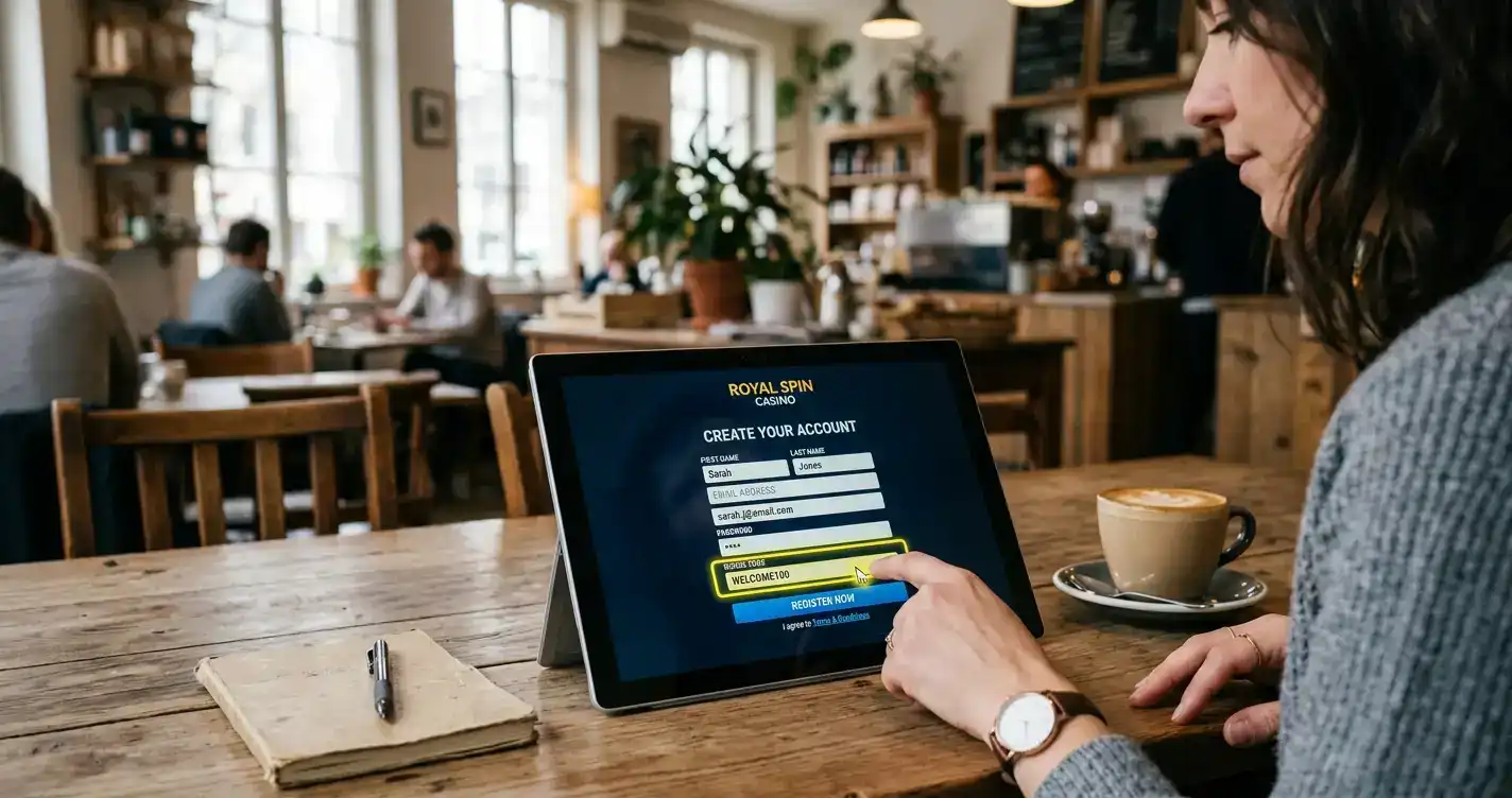 Offshore casino registration screen with no-deposit bonus activation