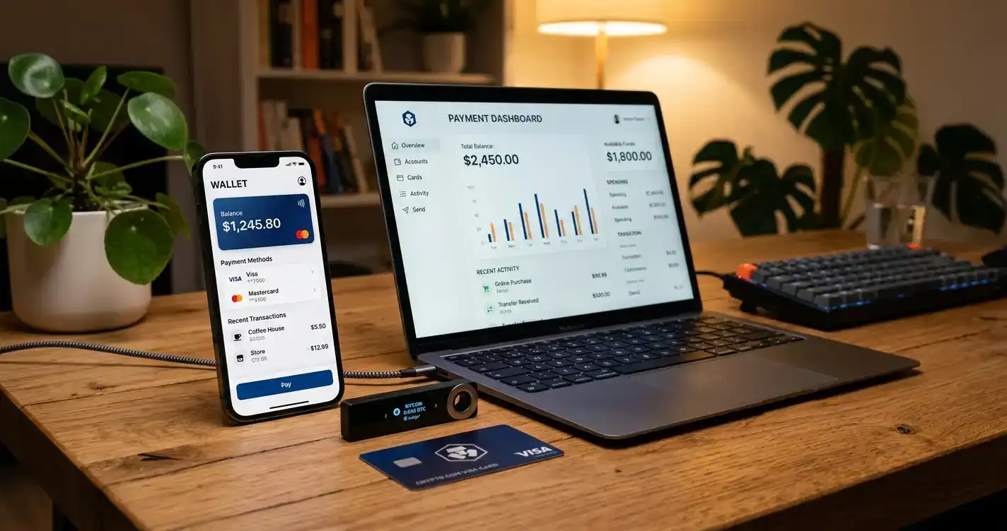 Digital payment interface showing crypto, card, and e-wallet options for non-GamStop casino deposits