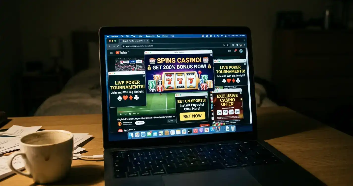 Illegal streams funnelling viewers to unlicensed casino advertisements