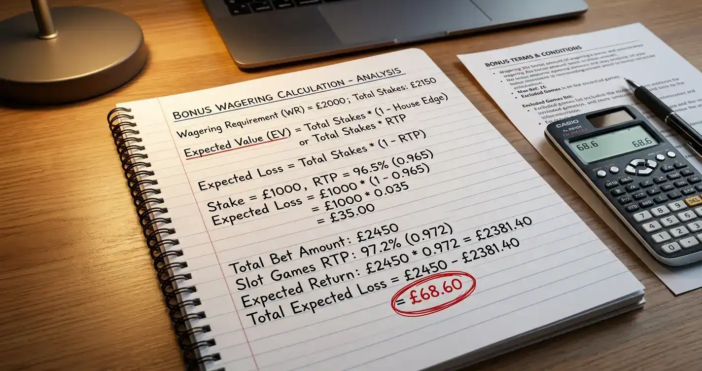 Mathematical calculation of expected loss from wagering requirements on casino bonus funds